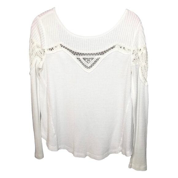Free People Day Dream Tee Crochet Knit Waffle Long Sleeve White Size XS - Picture 1 of 3